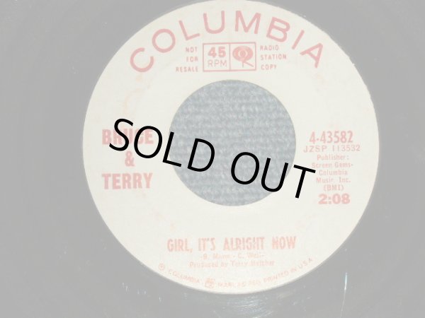 画像1: BRUCE & TERRY(BRUCE JOHNSTON & TERRY MELCHER Works)  - A)GIRL, IT'S ALRIGHT NOW  B)DON'T RUN AWAY (Ex+/Ex+)  / 1966 US AMERICA ORIGINAL "WHITE LABEL PROMO" Used 7" Single