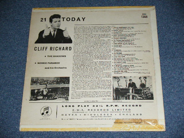 画像: CLIFF RICHARD with THE SHADOWS   -  21 TODAY ( Ex/Ex )  / 1961  UK ORIGINAL 1st Press "GREEN With GOLD Text Label" Used  MONO LP 