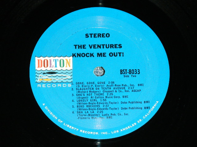 画像: THE VENTURES - KNOCK ME OUT (  US AMERICA ORIGINAL "BLUE with BLACK Print  Label :Without or NONE "TOMORROW'S LOVE" Version :  Matrix Number BST-8033-2  SIDE-1 1A/  BST-8033  SIDE-2-1A   : Ex++/Ex+++ ) / 1965 US ORIGINAL "BLUE with BLACK BLACK Print Label" STEREO Used  LP 