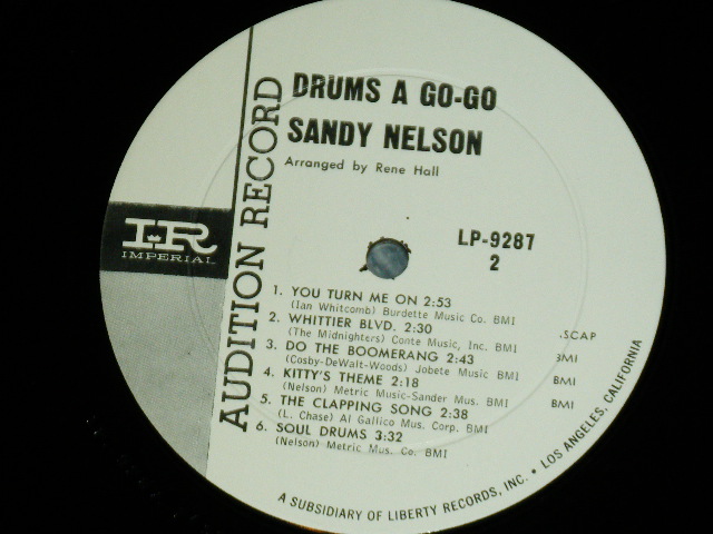 画像: SANDY NELSON -  drums a go-go (  White label Promo label :  Ex++/MINT- ) / 1965  US AMERICA  ORIGINAL PROMO MONO Used  LP 