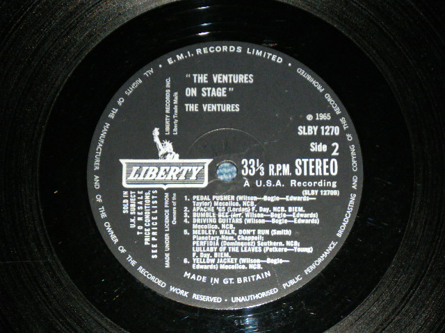 画像: THE VENTURES - ON STAGE ( Matrix # A) 1/B) 1 ; Black with Silver Print Label: Ex+,Ex-/Ex++ A-1&B-1 Poor SKIP ) / 1965 UK ENGLAND  ORIGINAL STEREO Used   LP