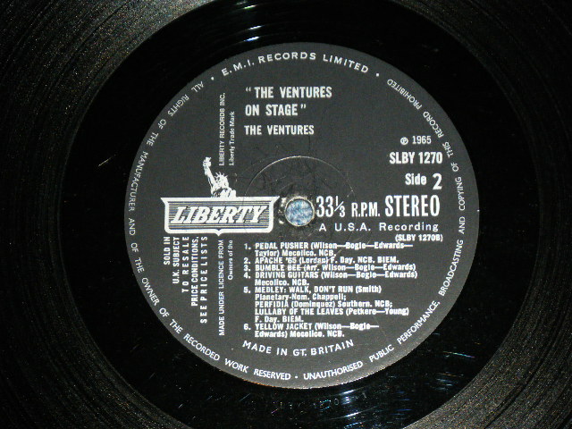 画像: THE VENTURES - ON STAGE ( Matrix # A) 1/B) 1 ; Black with Silver Print Label: Ex+++/Ex+++ ) / 1965 UK ENGLAND  ORIGINAL STEREO Used   LP