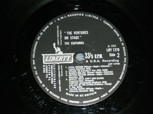 画像: THE VENTURES - ON STAGE ( Matrix # A) 1/B) 1 ; Black with Silver Print Label: Ex+/Ex++ Looks:Ex+ ) / 1965 UK ENGLAND  ORIGINAL MONO Used   LP