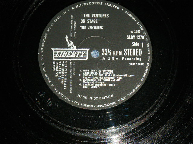 画像: THE VENTURES - ON STAGE ( Matrix # A) 1/B) 1 ; Black with Silver Print Label: Ex+,Ex-/Ex++ A-1&B-1 Poor SKIP ) / 1965 UK ENGLAND  ORIGINAL STEREO Used   LP