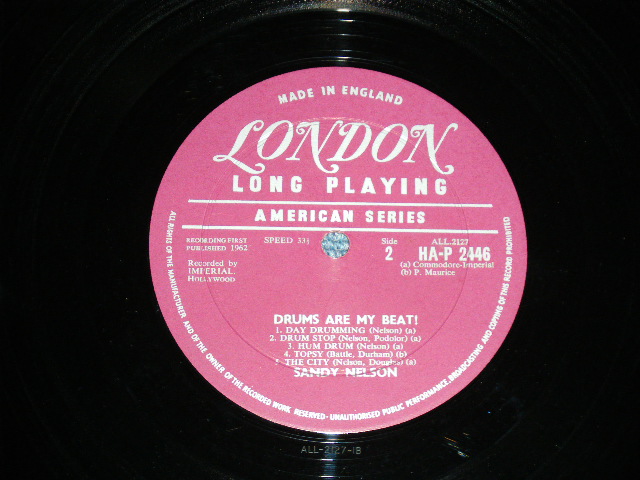 画像: SANDY NELSON -  DRUNS ARE MY BEAT!( UK 1st Press MAROON label : Ex++/Ex+++ )  / 1962 UK ENGLAND ORIGINAL MONO  Used  LP 