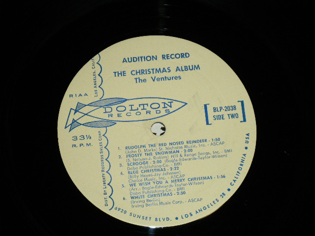 画像: THE VENTURES -  CHRISTMAS ALBUM ( Matrix Number A) 1 B) 2   : Ex++/MINT- B-6:Ex+ )  /  1965 US AMERICA Version "'AUDITION LABEL PROMO" MONO Used LP 