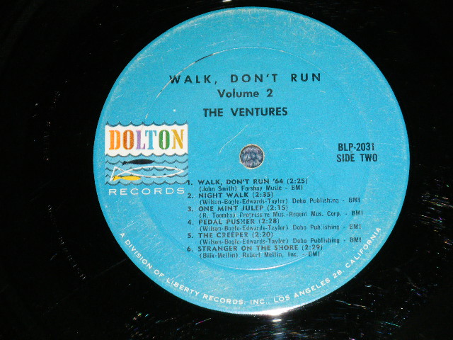 画像: THE VENTURES - WALK DON'T RUN VOL.2 : 2nd Press Version Front Cover  (Matrix #  BLP-2031-1 US & GB PAT # /  BLP-2031-2 US & GB PAT #  ) (  VG+++/VG+++ )   )   / 1965 US AMERICA 2nd Press "BLUE with BLACK PRINT Label" MONO Used LP 