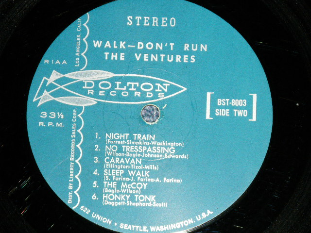 画像: THE VENTURES - WALK DON'T RUN  ( Ex++/Ex++ ) / 1960 US AMERICA ORIGINAL 1st Press "TURQUOISE with SEATTLE Address Label"  STEREO   Used  LP 