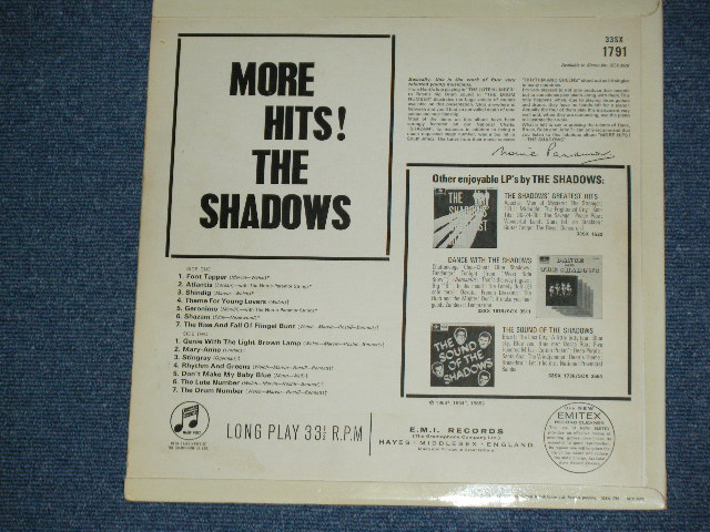 画像: THE SHADOWS - MORE HITS!  ( Ex++/Ex+++  ) / 1965 UK ORIGINAL "BLUE Columbia " Label MONO LP 